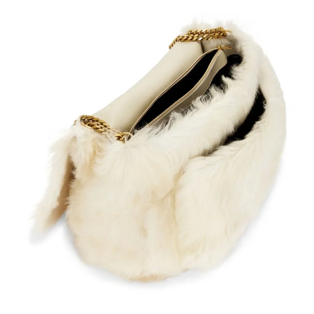 SAINT LAURENT POLAIRE SHEARLING LEATHER TRIMMED OVERSIZED NIKI CHAIN BAG NWT - Picture 7 of 9